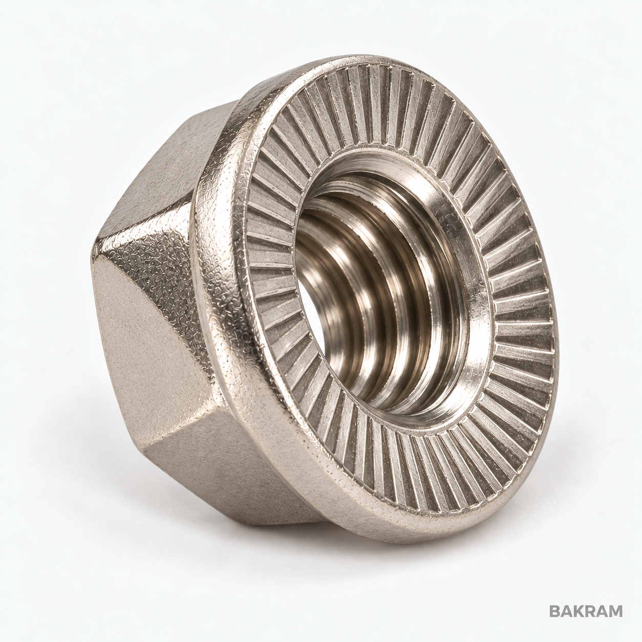 Wizualizacja: Nakrętka kołnierzowa ząbkowana DIN 6923 ze znakiem wodnym BAKRAM